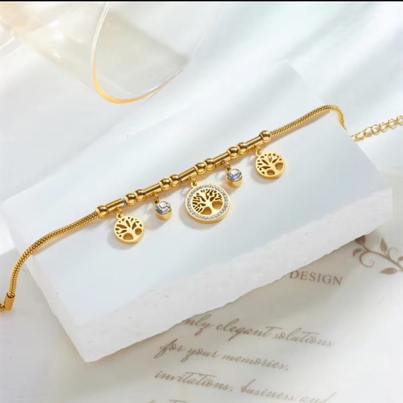 Bracelet 18K Gold Stainless Steel Tree of Life Charm Bracelet - Picture 9 of 15